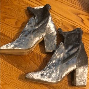 Silver velvet booties
